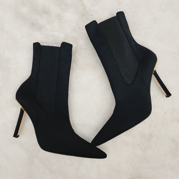 NEW Good American Black Neoprene High Kickstand Heeled Ankle Boot - Picture 1 of 8